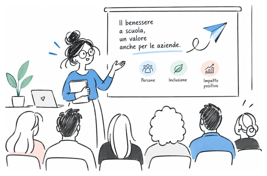 Una relatrice presenta alle aziende il benessere a scuola come valore condiviso